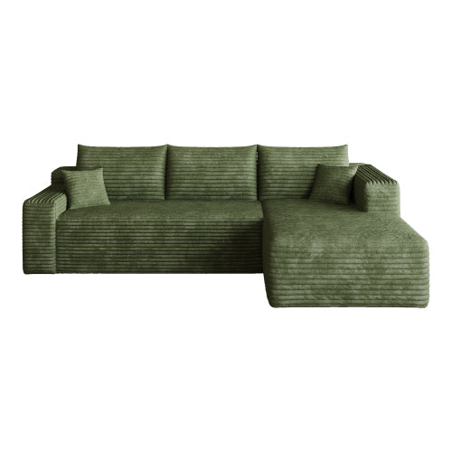 95 inch  Green Plush Corduroy U-Shaped Cloud Modular Sofa, No Assembly