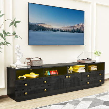 Black High Gloss TV Stand with LED Lights and Storage