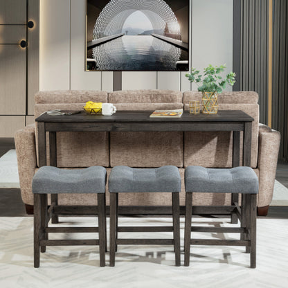4 Piece Bar Table Set with Power Outlet,Bar Table Set with Chairs,Sofa Bar Table with Stools,Behind Couch Table with 3 Padded Stools,for Living Room,Dining room, Dark Gray