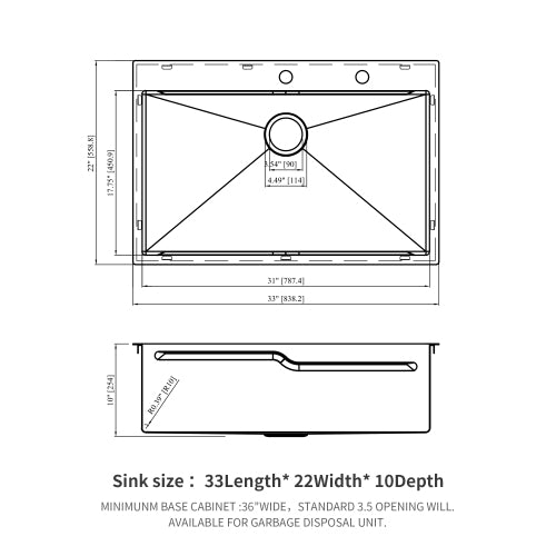 33" Drop in Kitchen Sink - 33 x 22 x 10 inch Kitchen Sink Drop-in Topmount Single Bowl 16 Gauge Stainless Steel Ledge Workstation Kitchen Sinks