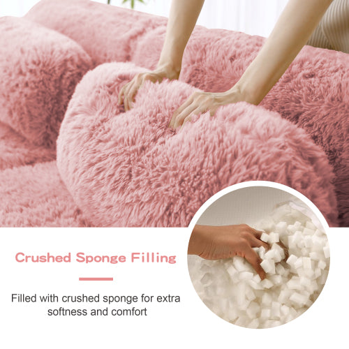 Pink 2-Seater Plush Modular Sofa,32D Sponge,Throw Pillows,No Assembly,Anti-Slip Base