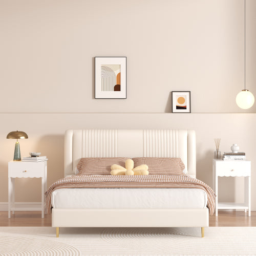 Modern White Nightstand with Drawer and Open Shelf,Scalloped Edge Bedside Table for Bedroom, Cute Minimalist Side Table for Kids Room or Girls' Room
