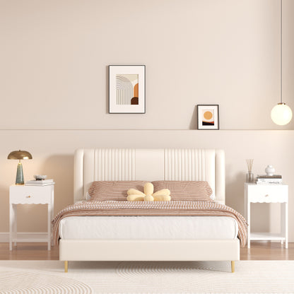 Modern White Nightstand with Drawer and Open Shelf,Scalloped Edge Bedside Table for Bedroom, Cute Minimalist Side Table for Kids Room or Girls' Room