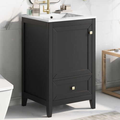 20" Bathroom Vanity with Sink, Bathroom Cabinet with Soft Closing Door, Storage Rack and A Drawer, Black
