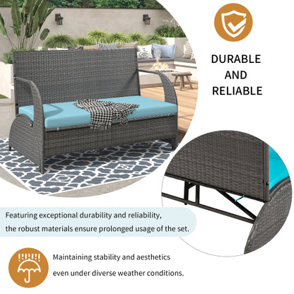 U_STYLE 2-in-1 Convertible Picnic Upholstered Bench Table,57.1" Outdoor Loveseat,Portable Picnic Table Couch,Convertible To 4 Seats&1 Table,For Garden,Lawn,Backyard,Porch,Patio