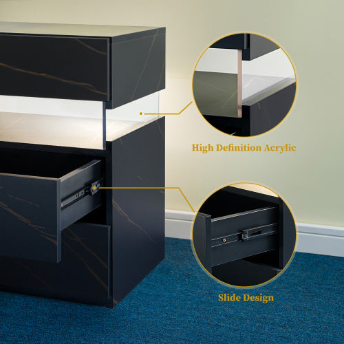 Black & Gold 3-Drawer LED Nightstand with Acrylic Panel