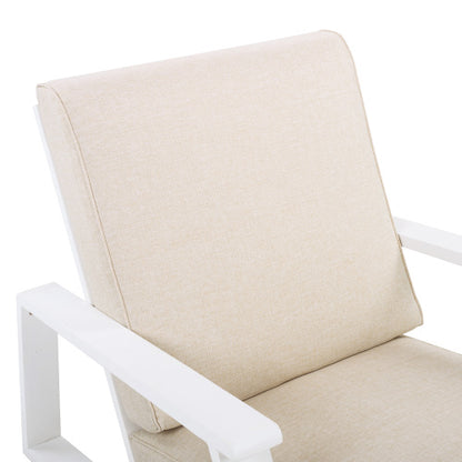 Patio Lounge Chair, Outdoor Club Chair with Beige Cushion and White Acacia Wood Frame