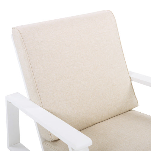 Patio Lounge Chair Set of 2, Outdoor Club Chair with Beige Cushion and White Acacia Wood Frame