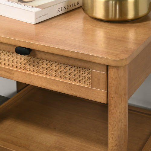 Light Walnut Single-Drawer Nightstand with Shelf