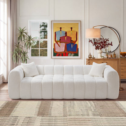 102.7 Inch Marshmallow Cloud Compressed 4-Seater Boucle Sofa with 2 Cushions for Living Room Apartment