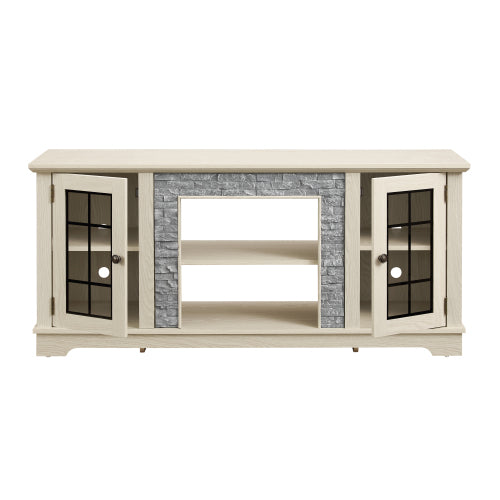Modern 65 Inch TV Stand with Faux Stone Cabinet White Media Console