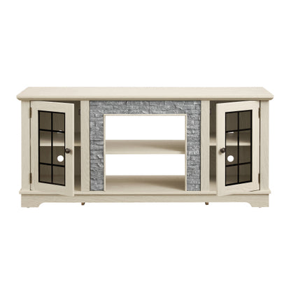 Modern 65 Inch TV Stand with Faux Stone Cabinet White Media Console