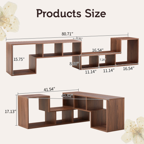 2-Piece L-Shaped Free Combination Cube TV Stand Adjustable Length 45-80 Inch TV Gaming Storage Shelf