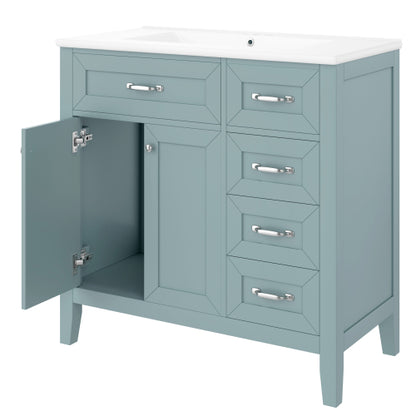 36" Bathroom Vanity with Sink Combo, Green Bathroom Cabinet with Drawers, Solid Frame and MDF Board