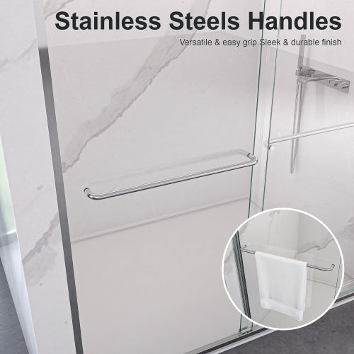 44"-48"W*72" H Semi-Frameless Double Sliding Shower Door, Bypass Shower Door, 1/4" (6mm) Thick SGCC Tempered Glass Door, Chrome
