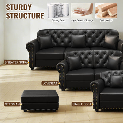 Black Faux Leather Ottoman with Sofa Combination（Only one ottoman）