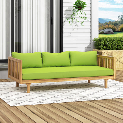 Acacia Wood Patio Furniture Set,Outdoor 3 Seater Daybed(with Water Resistant Thick Cushions)and Round Coffee Table, Green Cushion