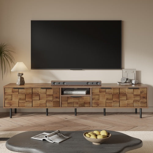 78 Inch TV Stand with Storage Cabinets Natural Wood Entertainment Center
