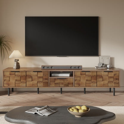 78 Inch TV Stand with Storage Cabinets Natural Wood Entertainment Center