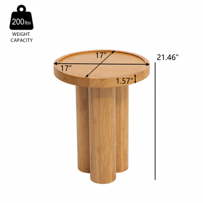 Round Solid Wood End Table Natural Oak Veneer Pedestal Side Table