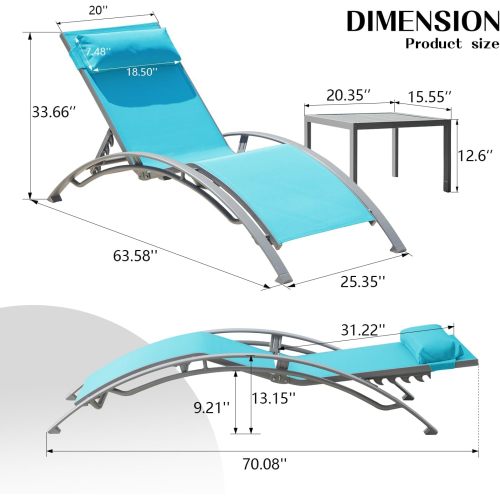 Pool Lounge Chairs Set of 3-Lake Blue (2 Lounge Chairs+1 Table)