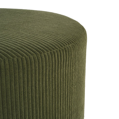 30.5 Inch Olive Green Corduroy Round Ottoman, Upholstered Modular Footrest with Spring & Foam Cushion Support
