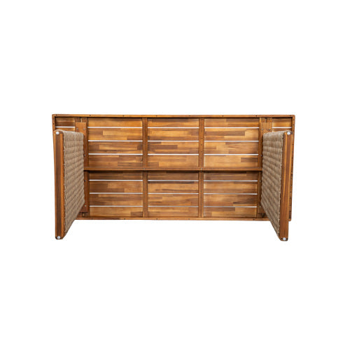 Outdoor Acacia Wood Dining Table,Teak Finish+ Brown Wicker