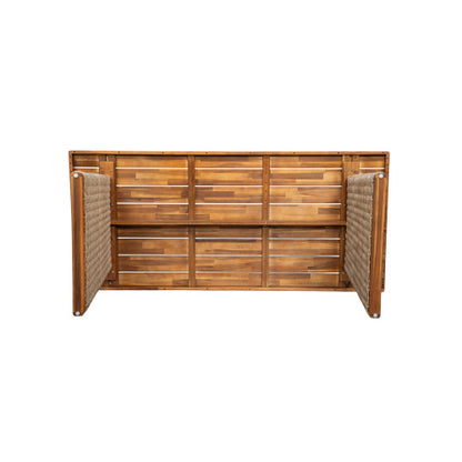 Outdoor Acacia Wood Dining Table,Teak Finish+ Brown Wicker