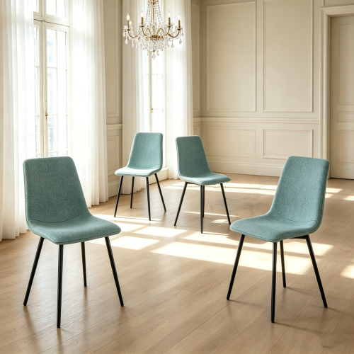Linen Upholstered Dining Chairs with Black Metal Legs, Set of 4, Light Green