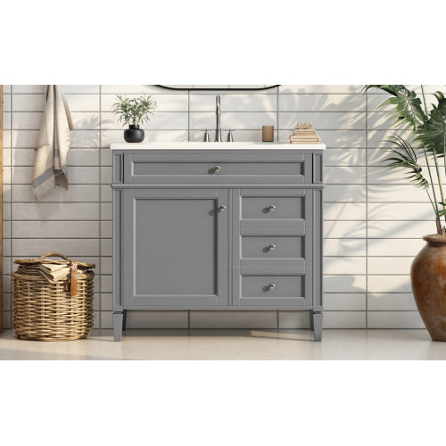 36'' Bathroom Vanity with Top Sink, Modern Bathroom Storage Cabinet with 2 Drawers and a Tip-out Drawer, Single Sink Bathroom Vanity