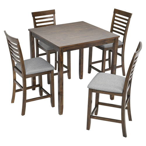 Walnut Counter Height Square Dining Table with Solid Wood Frame