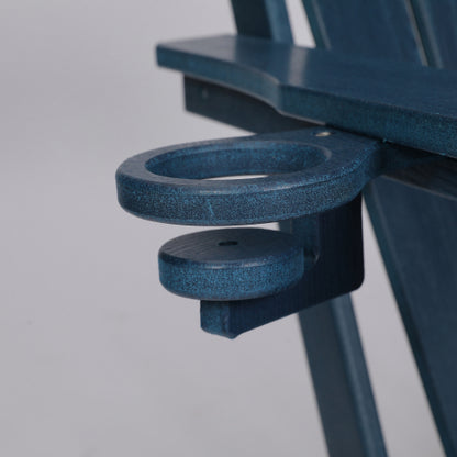 HDPE Folding Chair with Dual Cup Holder - Composite Chair with Wood Texture- ,Navy Blue