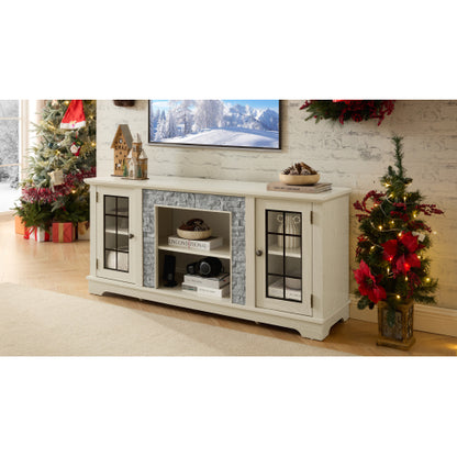 Modern 65 Inch TV Stand with Faux Stone Cabinet White Media Console