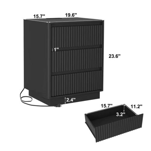 Set of 2 End Tables with USB C Charging Station, 3-Drawer Storage Side Table for Living Room