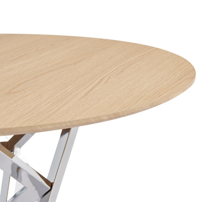 Small Round Dining Table with Silver Metal Legs, Burlywood