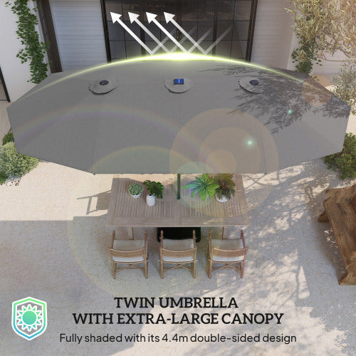 Easy to Use Double-Sided Parasol with Base,Patio Parasol with LED Solar Lights,Parasol Double-Sided Sun Umbrella