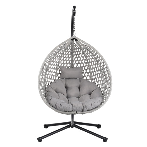 U_STYLE Sturdy Hammock Chair with Stand, Durable Hanging Egg Chair with Rattan Weaving ,Comfortable Indoor Outdoor Swing chairs with Soft Removable Cushion,Suitable for Balcony, Bedroom,or Garden