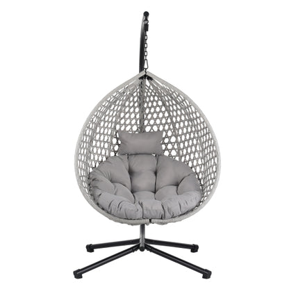 U_STYLE Sturdy Hammock Chair with Stand, Durable Hanging Egg Chair with Rattan Weaving ,Comfortable Indoor Outdoor Swing chairs with Soft Removable Cushion,Suitable for Balcony, Bedroom,or Garden