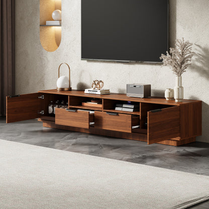 78.7 inch Walnut Wave Fluted TV Stand Legless Media Console Fits Up To 85 Inch TV