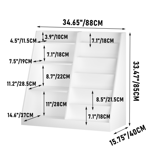 White 4-Tier Multi-functional Kids Wooden Bookshelf, MDF 2-Shelf 1-Bin Toddler Bedroom Storage Organizer