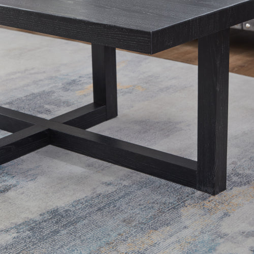 Contemporary Rectangular Coffee Table Black Cross Base Wood Finish