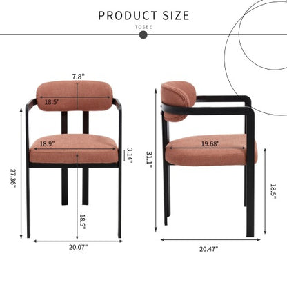 Set of 2 Mid-Century Boucle Tufted Dining Chairs, Matte Black Metal Leg Kitchen Accent Chairs