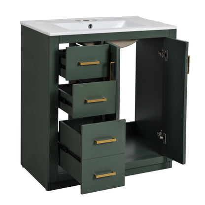 30'' Bathroom Vanity with Ceramic Sink Combo,Solid Wood Frame Bathroom Storage Cabinet, Freestanding Vanity Set with 3 Drawers& Soft Closing Doors