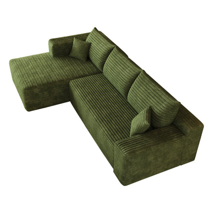 103 inch  Green Plush Corduroy L-Shape Cloud Modular Sofa, No Assembly