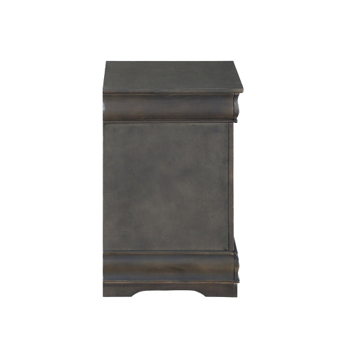 Solid Pine 2-Drawer Nightstand, Dark Gray, Metal Hardware