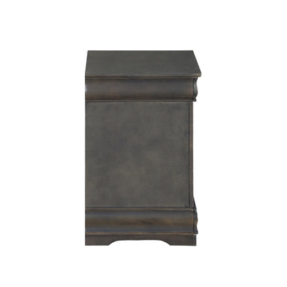 Solid Pine 2-Drawer Nightstand, Dark Gray, Metal Hardware