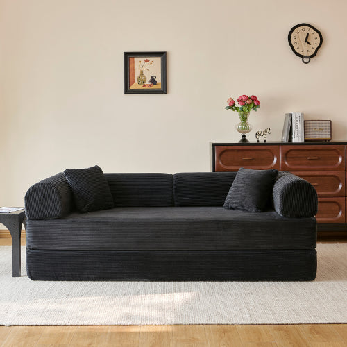 78.8 inch  Black Boneless Corduroy Convertible Compressed Floor Sofa Bed