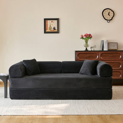 78.8 inch  Black Boneless Corduroy Convertible Compressed Floor Sofa Bed