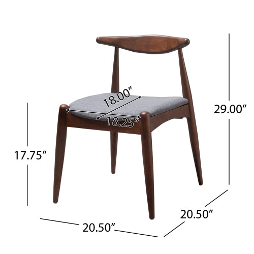 Set of 2 Rubberwood Dining Chairs with Ergonomic Backrest & Comfort Cushions, Walnut+Light Gray