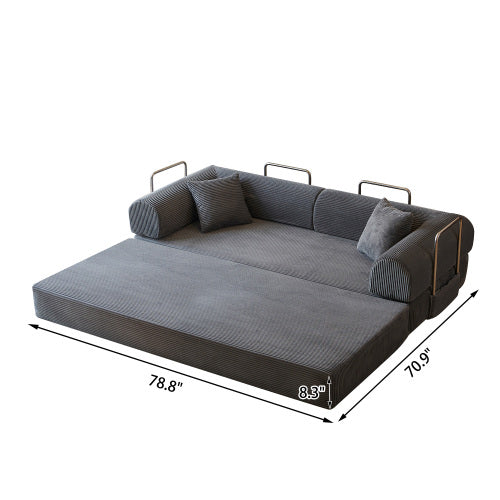 78.8 inch  Grey Corduroy Convertible Sofa Bed, Loveseat